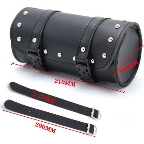 Mini borsa da sella per moto, borsa da forcella da 8,26 pollici, borsa porta attrezzi da manubrio in pelle PU, adatta per moto, e-bike e biciclette (nera).