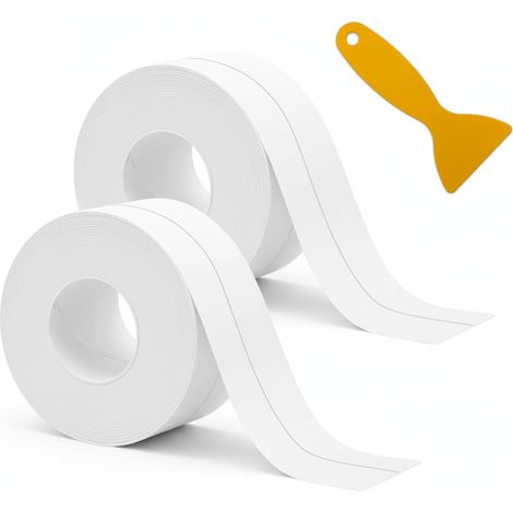 Ruban adhésif d'étanchéité silicone – Blanc 3,8 cm – 2 rouleaux (320 cm chacun) – Salle de bain et cuisine (1/5)