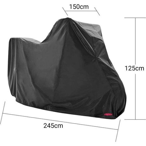 Housse de moto Protection UV Imperméable Coupe-vent Pluie Neige Anti-poussière Extérieur XXL 245x105x125cm Noir (1/5)