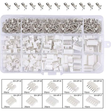 460pcs JST Connecteur Kit, JST-XH, 2/3 / 4/5/ 6 Pin Mâle/Femelle Connecteurs, 2.54mm Femelle Broches Connecteurs Terminals,Polychlorure de vinyle (1/5)