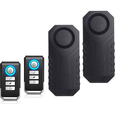2 Set sans Fil Vélo Antivol Alarme Sécurité Vibration Capteur de Mouvement avec Télécommande pour Vélo Moto Véhicule Scooter 113dB Étanche