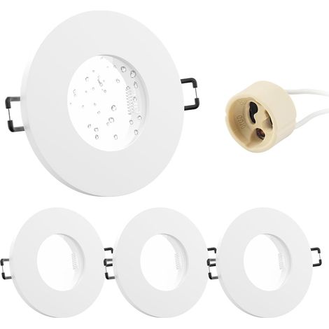 4x Spot Encastrable GU10 Aluminium, IP65 Blanc Support Spot Encastrable Cadre De Montage Avec Douille GU10, Rond Spot de Plafond 68mm imperméable extra plat Pour LED Salle de bain, 230V (1/5)