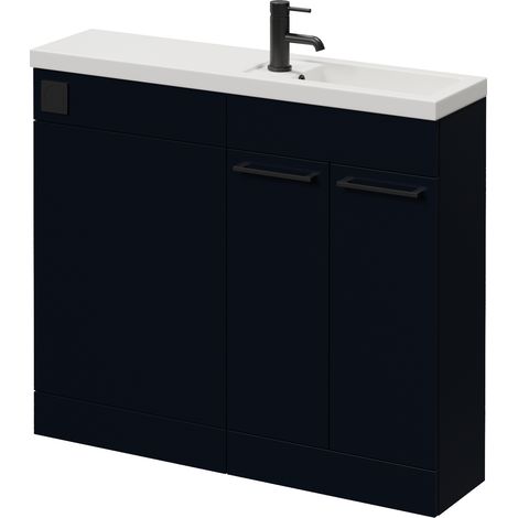Napoli 250 Deep Blue 1000mm 2 Door Vanity Unit Toilet Suite with Square Silvo Basin - 1000mm - Matt Black 160mm HandleWithout Kingston Toilet Pan