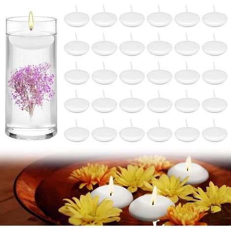 Lot de 40 bougies flottantes en cire blanche - 1,5" - 1 heure - Bougies flottantes sans fumée - Sans odeur - Petites bougies flottantes pour SPA, dîner - Blanc (1/5)