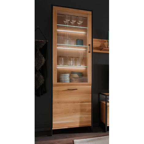 Vitrine Eiche massiv geölt FORST-64, inkl. Beleuchtung, B/H/T: ca. 60/197/39 cm (1/5)