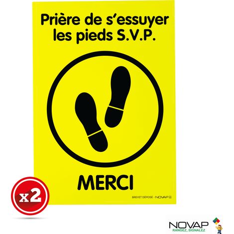 Lot de 2 plaques modulable Jaune fluo - Essuyer vous les pieds merci - 4280875 (1/2)