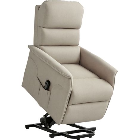 Fauteuil releveur inclinable avec repose-pied, avec télécommande, roulettes et pochette, tissu de lin gris chiné YaKu (1/5)