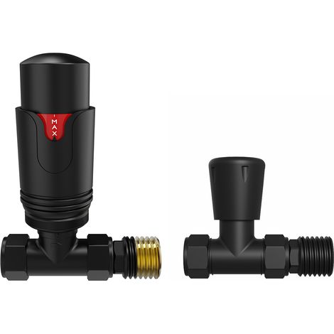 NRG Thermostatic TRV Manual Radiator Valves Straight Black Pair (1/4)