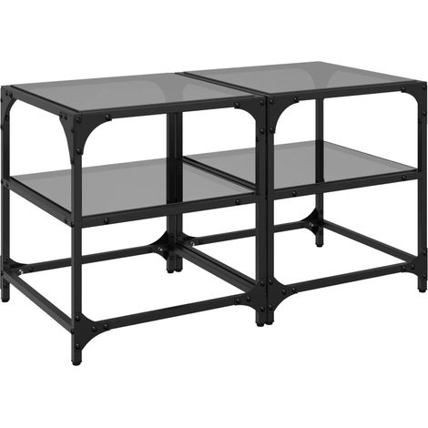Tables basses avec dessus en verre noir 2 pcs Table de salon Table de café 40x40x45 cm acier (1/5)