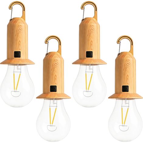 Lot de 4 lampes de camping LED rechargeables, lanterne de camping LED avec 3 modes de luminosité, lampe solaire de camping avec crochet, lampe de camping portable pour aventure, pêche, urgence (1/5)