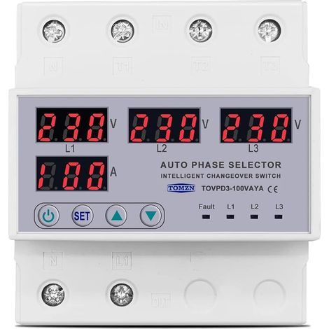 Relais de protection réglable contre les surtensions et les sous-tensions, sélecteur de phase triphasé 3P+N 100 A 63 A (sélecteur de phase 100 A) (1/4)