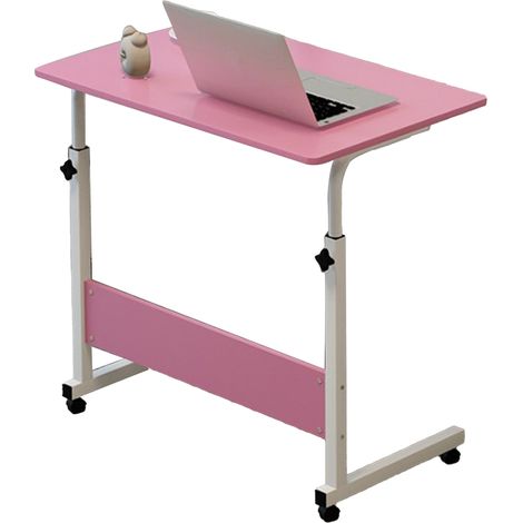 Table de chevet surélevée 60x40cm, cadre en métal en C, bureau mobile pour ordinateur portable, canapé, rose (1/5)