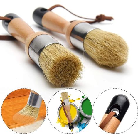 3-teiliges Wachspinsel-Set mit Naturborsten, runder Pinsel für Möbel, Heimdekoration, Wachsen, Glasieren von Keramik (braun + schwarz) (1/3)