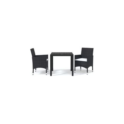 Mobilier à dîner de jardin et coussins 3pcs Résine tressée Noir (1/5)