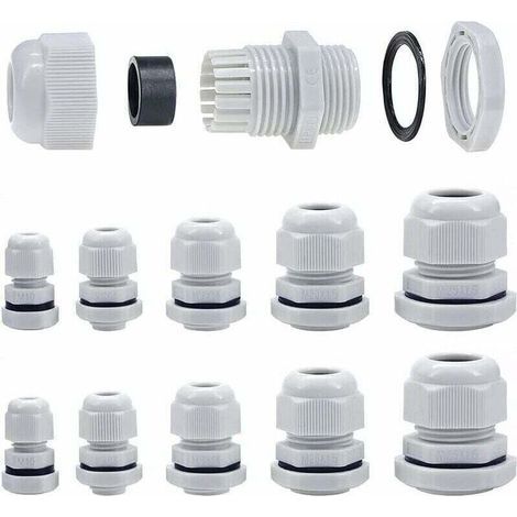 Raccords de câble empilables M10 à M25 avec contre-écrou et rondelle, 40 pièces, diamètre 10–25 mm (1/4)
