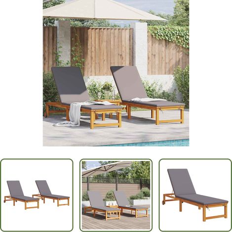 Akazienholz - Sonnenliege 2 pcs Braun 202 x 53 x 89 cm Massivholz Akazie (1/5)