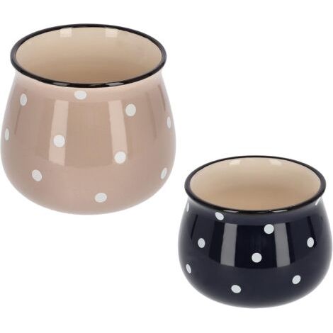 Pot de fleurs en céramique beige - Diamètre : 125 mm - Bleu foncé - Diamètre : 110 mm - À pois blancs-NANOTEH (1/5)
