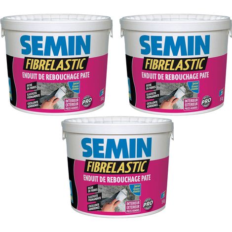 Semin – Enduit de rebouchage élastique pour fissures vivantes – 3 seaux de 5 kg – Application intérieure/extérieure – Elasticité permanente