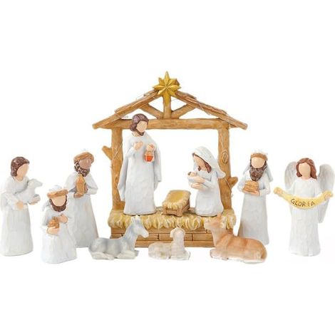 Figurines Crèche de Nol, Ensemble de 12 Pièces pour Crèche de Nol Décorations de Naissance de Jésus Traditionnelles et Religieuses Faites à la Main pour Table, Cheminée, Sapin