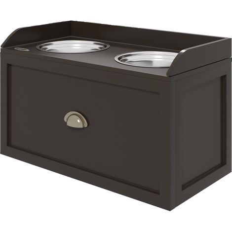 Futterstation Erhöhte Fressnäpfe 2 Fressnäpfe, 2 Edelstahlschalen, 1 Stauraum, 60 x 30 x36 cm, Braun