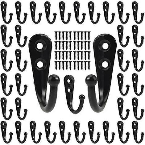 Lot de 40 crochets muraux, crochets porte-serviettes, crochets porte-manteaux avec 80 vis, crochets muraux noirs pour suspendre manteaux, écharpes, etc. (1/4)
