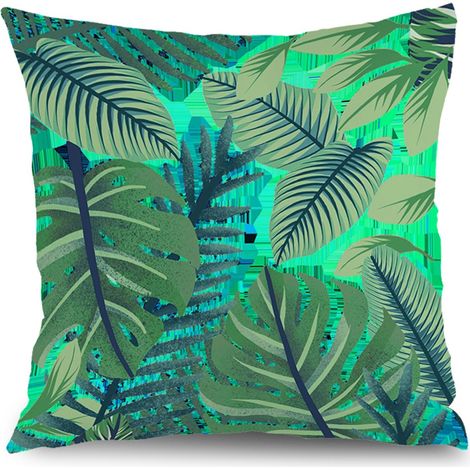 Housse de coussin floral feuilles vertes, décoration canapé maison,50×50cm (1/5)