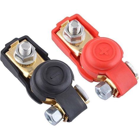 Schnellverschluss-Batterieklemmen, 2 Stück Schnellverschluss-Batterieklemmen mit Plus- und Minuspolklemmen und Kupfer-Kfz-Anschlussplatten (1/4)