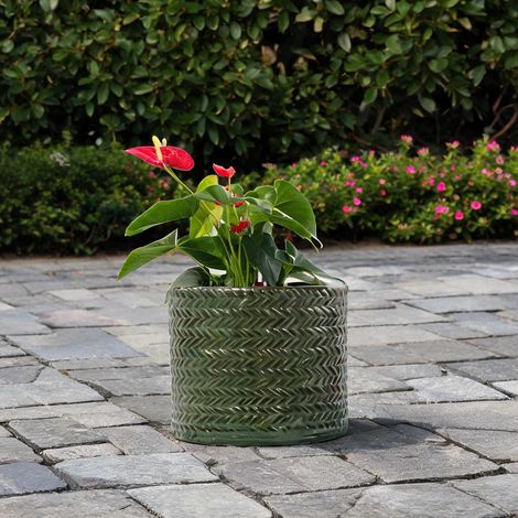 Jardinière intérieure en céramique émaillée vert olive Ø24,5 cm (1/5)