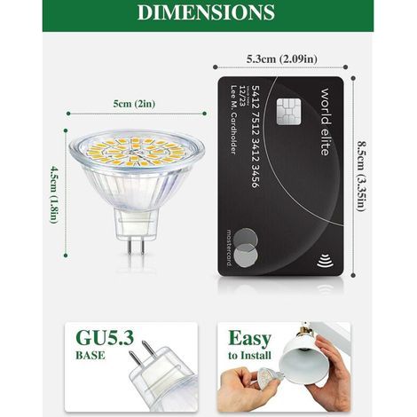 Ampoule LED GU5.3, MR16 LED 12V 3W Equivalent à 30W Lampe Halogène Blanc Chaud 3000K, Ampoules LED Spot Non Dimmable, Lot de 10 [Classe énergétique F] (1/5)