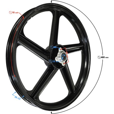 Jante avant 18-1,60 avec frein à disque pour cyclomoteur Sprint 2, en aluminium (1/4)