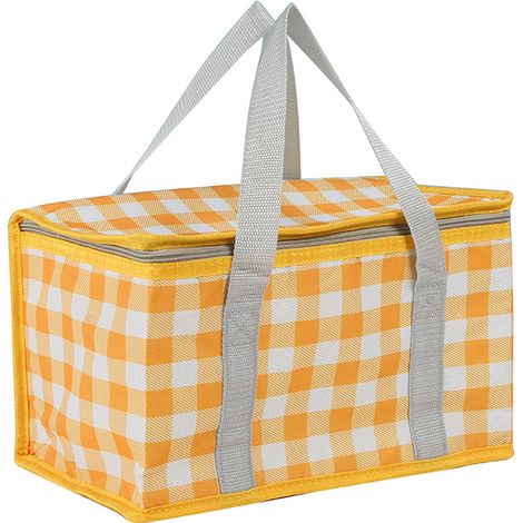 Grand sac isotherme , sacs d'épicerie réutilisables avec motif vichy classique, sacs isothermes pliables pour pique-nique, barbecue, camping, plage, voyage, voiture 202035 jaune (1/3)