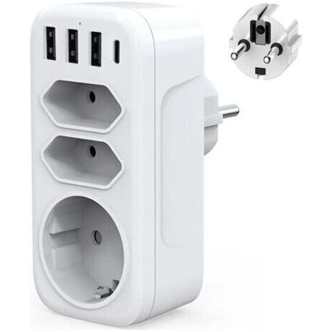 Multiprise Murale USB C Adaptateur Prise Electrique 4000W Chargeur USB Multiple avec 3USB + Type c, 1 Prise Schuko et 2 Prises Euro pour Maison,Cuisine et Bureau (1/4)