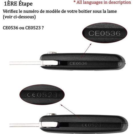 Clé Compatible 2 Boutons CE0536 clé à Rabat Pliable pour Peugeot 207 307 308 407 408 3008 5008 Citroen C2 C3 C4 C5 C6 C8 (1/3)
