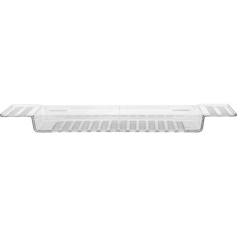 Plateau Extensible en Plastique Transparent Passoire Réglable Multifonction pour Salle de Bain Organiseur Pliable Égouttoir Intégré Support Pratique pour Téléphone Livre et (1/5)