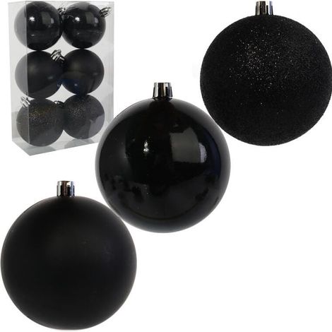Set di 6 palline decorative in plastica nera da 6 cm in una scatola trasparente (1/5)