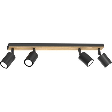 Barre 4 spots pivotants noir/bois GU10 8W Tulon Luminex