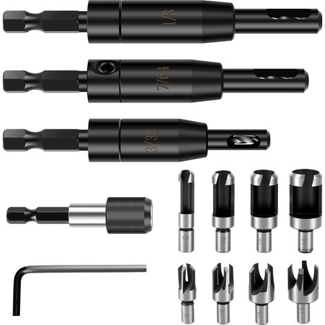3 Stück Scharnierbohrer Set 8/9/9.5cm Selbstzentrierende Bohrer Set mit 8PCS Korkbohrer Zentrierbohrer Kreisbohrer für Kohlenstoffstahl Eisenplatte Dämmplatte PVC-Platte Holzplatte (1/5)