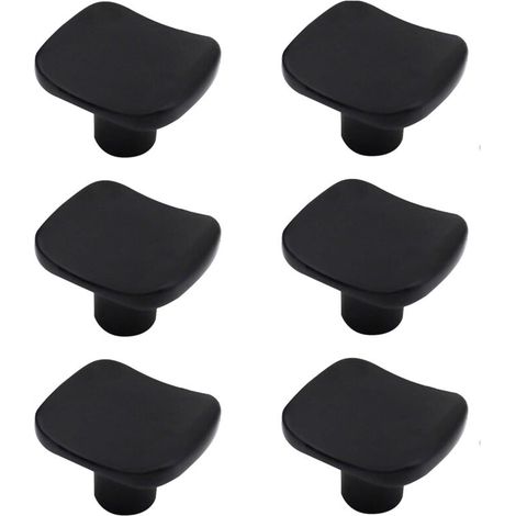 6 Pièces Boutons De Placard Carrés Noirs ,Moderne, Trou Unique, En Alliage De Zinc - Pour Armoire, Tiroirs Et Meubles