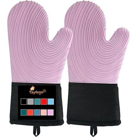 Gants de cuisine en silicone - Gants de cuisine allongés avec doublure douce, sans BPA, faciles à nettoyer et flexibles - Ensemble de gants de cuisine pour la cuisson, la pâtisserie et les grillades ( (1/5)