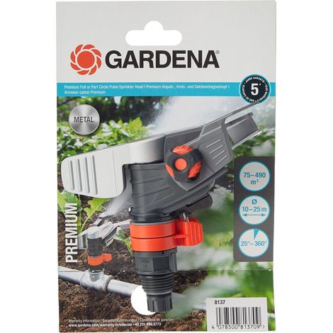 Gardena Testina irrigatore a impulso circolare a settori Premium: Irrigatore per stativo o tubazione, fino a 490 m², gittata da 5-12,5 m (8137-20) (1/3)