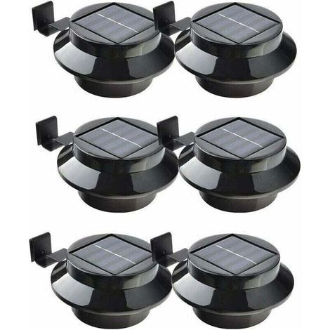 Lot de 6 lampes LED à énergie solaire pour gouttière, clôture, toit, gouttière, jardin, cour, mur, noir (1/4)
