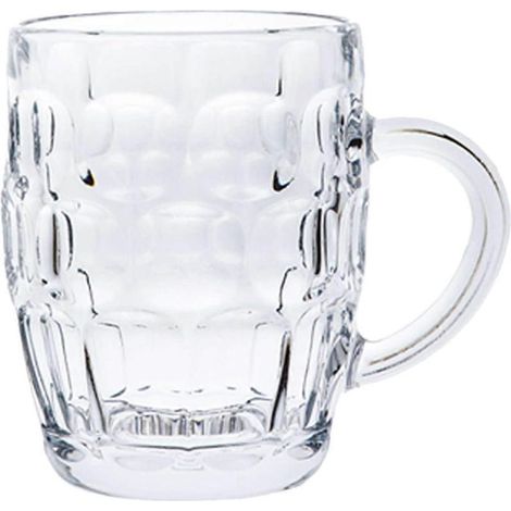 Chopes à bière classiques de style pinte, en verre, style vieux pub, avec anse et fossette, 250 ml (1/2)