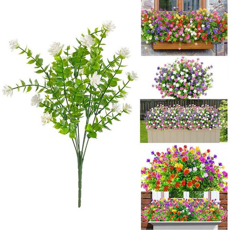 Lot de 6 plantes eucalyptus artificielles 32 cm, bouquets réalistes flexibles anti-UV, décoration pour intérieur, extérieur, jardin, balcon et fête (1/5)