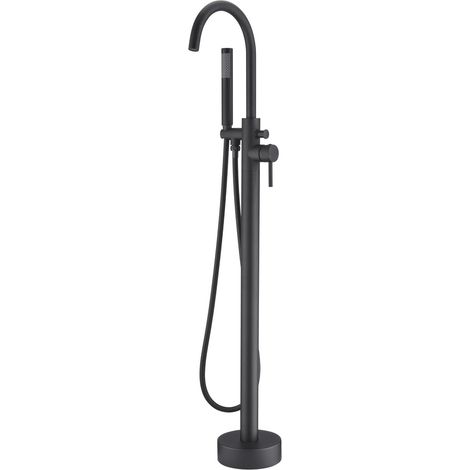 Freestanding Bathtub Faucet, Tub Filler Faucet, Black, Single Handle, Floor Mount, Hand Shower (1/5)
