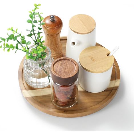 Organiseur Lazy Susan en Bois d'acacia de 25,4 cm pour Dessus de Table, Plateau tournant Lazy Susan pour Armoire, Cuisine, comptoir, Garde-Manger (1/5)