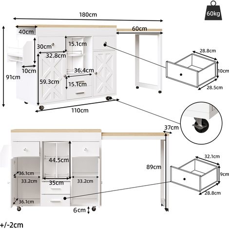 Table extensible moderne pour bar, chariot de cuisine avec plateau coulissant, organiseur rotatif 360°, étagères réglables, buffet roulant avec roulettes et porte-serviettes, parfait pour petits espac (1/5)