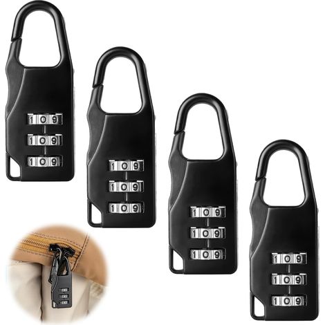 4 Pièces Mini Cadenas à Combinaison Code, Serrure Petit à 3 Chiffres en Alliage de Zinc Sécurité Renforcée pour Bagages, Vélos et Boîtes à Outils, Résistant à la Corrosion et Facile à Utiliser, Noir (1/5)