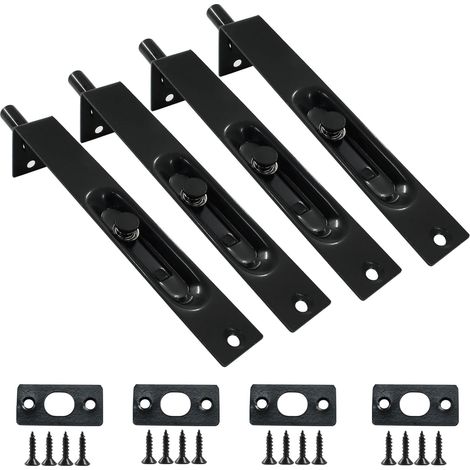 Set mit 4 Edelstahl-Türschlössern (15 cm) mit Griff, französischem Türschloss mit Griff und L-förmigem Riegel (schwarz)