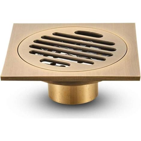 Caniveau de douche carré avec couvercle amovible, trous de drainage rayés, 10 x 10 cm (couleur : laiton) (1/4)