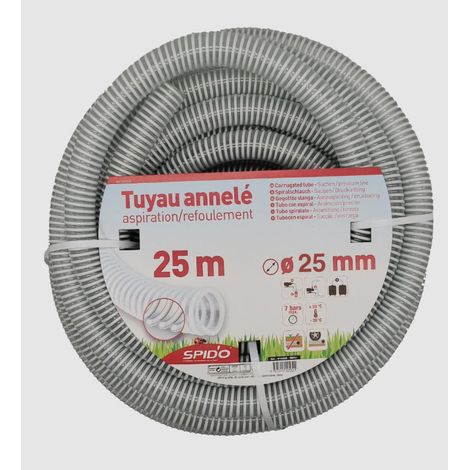 Centrale Brico – Tuyau d'aspiration en PVC armé souple 7 m Ø 25 mm – Pour aspiration et évacuation des liquides – Résistant aux chocs et à l'écrasement